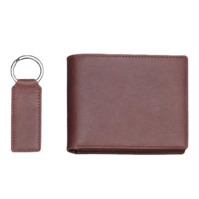 China Waterproof Wholesale 100% Real Leather Men Wallet Key Chain Gift Set For Holidays for sale