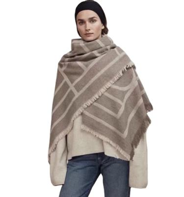 China Polyester Nordic Fringe Scarf Wool Cashmere Plaid Scarf Geometric Jacquard Shawl Blanket for sale