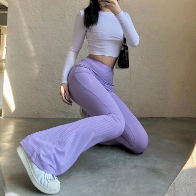 China Anti-Wrinkle Pants Fashion Solid Color High Waist Slim Tight Stretch High Waist Pants Vintage Casual Sweatpants For Girls for sale