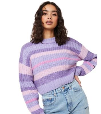 China Anti-wrinkle Women Oversize Loose Shoulder Striped Dailylife Sweater for sale