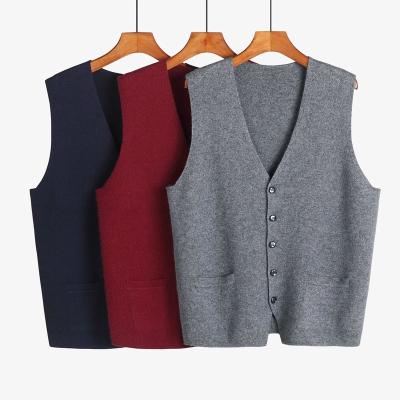 China Custom Breathable Cashmere Wool Blended Vest Sweater Relaxed Fit V-Neck Button Vest Sleeveless Knitted Cardigan For Men for sale