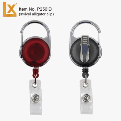 China ABS retractable round carabiner badge holder, with swivel clip and strong spring and rope, ID strap for sale