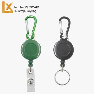 China Plastic round retractable badge, main holder with metal carabiner, recess diameter: 20 mm, 25 mm, 27 mm with ID strap, key ring for sale