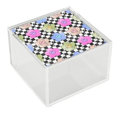 China Modern Customized Cute Flower Smileys Pattern Black And White Version Acrylic Boxes for sale