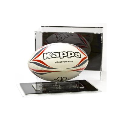 China Modern Customized Luxury Flexible UV Acrylic Sports Products Display Box Risers Stand Football Display Case With Base for sale