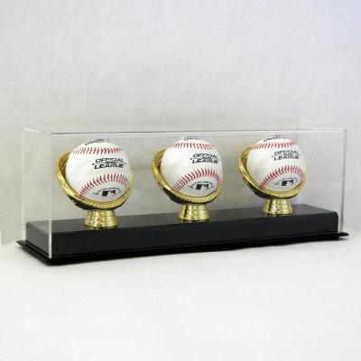 China Customized Modern Triple Glove S Golden Cube Baseball Clear Acrylic Rack Box Customized Triple Display Case for sale