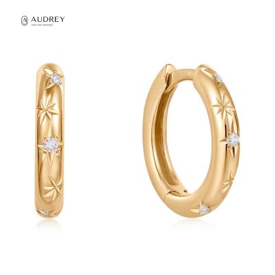 China Audrey Stackable Earing Shine Star Statement Huggies Diamond Solid Gold Fine Jewelry 14K Gold Earring Environmental Friendly Women For Every Day for sale