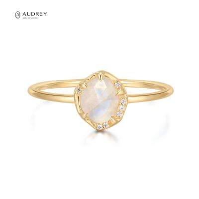 China FASHIONABLE Audrey Bague 10K 18K Real Gold Fine Jewelry Non Tarnish Diamond 14K Solid Gold Moonstone Ring for sale