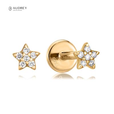 China Audrey Fine Jewelry Body Jewelry Enviroment Friendly Solid Gold Diamond Flat Back Earring Studs 14K Screw Helix Piercing Wholesale For Women for sale