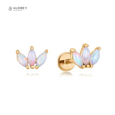 China Audrey Helix Hypoallergenic Nickel Plated Hypoallergenic Flat-back 14K Solid Gold Horse Eye Gem Opal Fine Jewelry Piercing Jewelry for sale