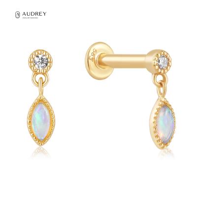 China Audrey Fine Jewelry Wholesaler Diamond Opal Drop Pendant Earring 14K Hypoallergenic Gold Piercing Jewelry Tragus Studs for sale