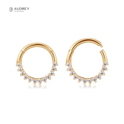 China Lead Free Nickel Free Audrey Oorbel Fine Jewelry Solid Gold Ear Cliker Hoop Earing14K Clutch First Lobe Piercing Real Gold Diamond Earring for sale