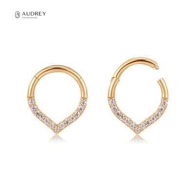 China CLASSIC Audrey Clicker Cartilage Nose Ring Diamond Solid Gold Jewelry 14K lobe piercing earring 9K 10K 18K for sale