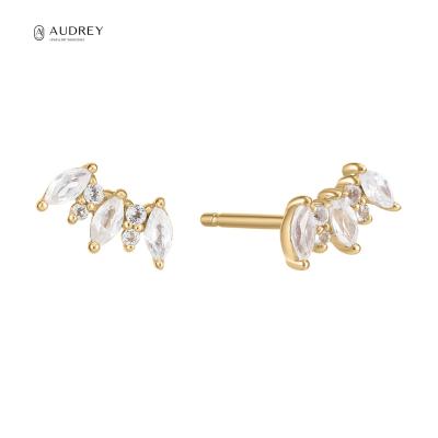 China Audrey Trendy CZ Jewelry Wholesale 14K White Gold Lead Free Nickel Free CZ 585 Solid Gold Fine Earring Studs for sale