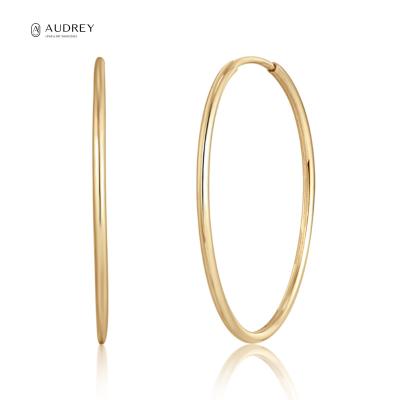 China Audrey 14K Solid Gold Environmental Friendly Jewelry Polished Tasty 18K Gold Large Thin Circle Fine Jewelry Earring for sale