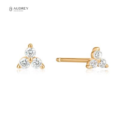 China Audrey Triangle Diamond Classic Ear CLASSIQUE Studs Thin Earring Wholesale 14K Solid Gold Jewelry for sale