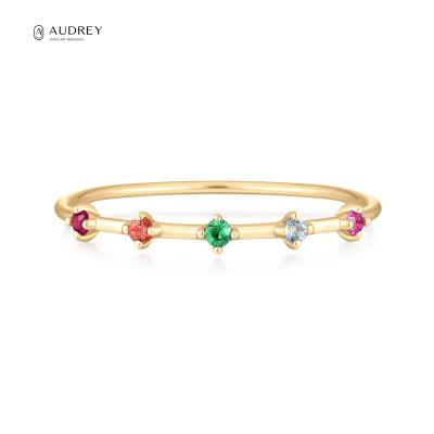 China Real Golorful Audrey Anillo 10K 18K Multi Color Rainbow Gemstone 14K Lead Free Nickel Free 18K Gold Ring for sale