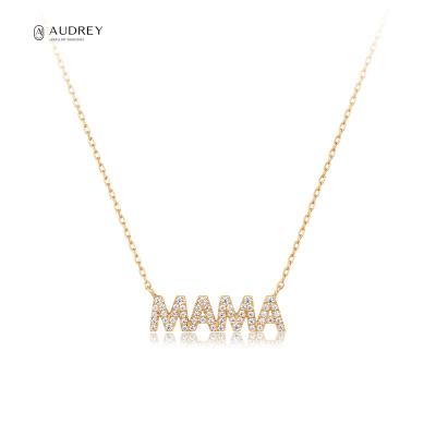 China MOM Fine Jewelry Necklace Audrey Letter Diamond Jewelri 14K Solid Gold Alphabet Environmental Friendly Pendant Necklace for sale