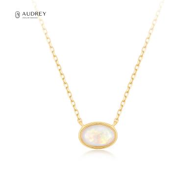 China Audrey Gem Stone Statement Layered Opal 14K Solid Gold Jewelry Environmentally Friendly Fine Pendant Necklace For Women for sale