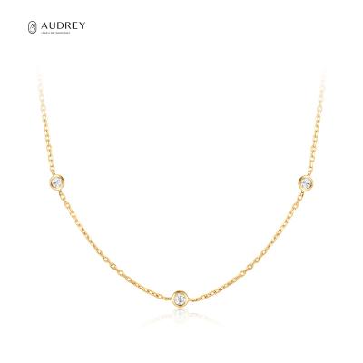 China Latest Real Audrey Fine Jewelry Diamond 14K Gold Charm Necklace Eco-friendly Trendy Glossy Volume Neck Chain for sale