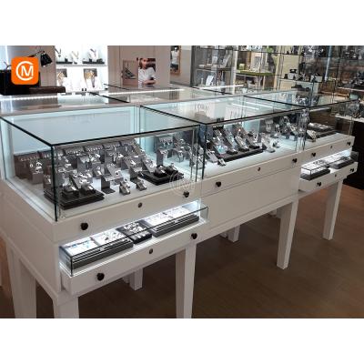 China Luxury Commercial Unique Glass Top White Jewelry Display Showcase for sale