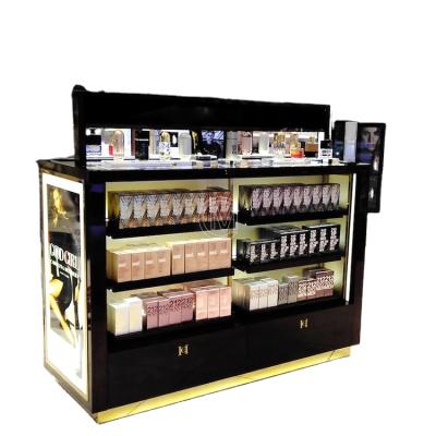 China Luxury High End Wooden Retail Custom Standing Perfume Cosmetic Makeup Display Furniture for sale