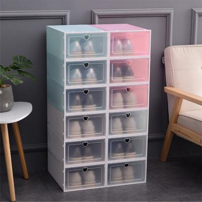 China Sustainable Hot Selling Household Artifact Transparent Plastic Flip Shoe Drawer Shoe Female Storage Box for sale