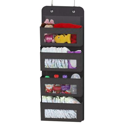 China Premium Multilayer 4 Viable Clear Window Pocket Over Door Hanging Storage Bags Organizer For Pantry Baby Closet Room for sale