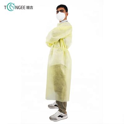 China Breathable Yellow Color PP Yellow Color Ready Stock Nonwoven Medical Disposable Protective Clothing for sale