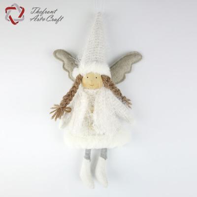 China Christmas Decoration Hot Item Hanging Little White Angel Christmas Ornaments Dolls With Two Long Braid for sale