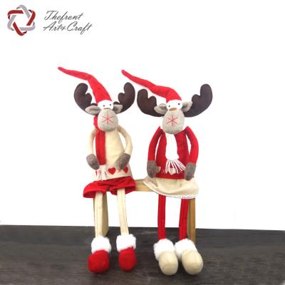 China Christmas Decoration New Design Handmade Red Hat Christmas Craft Gift Ornaments Sitting Toy Elk Deer for sale