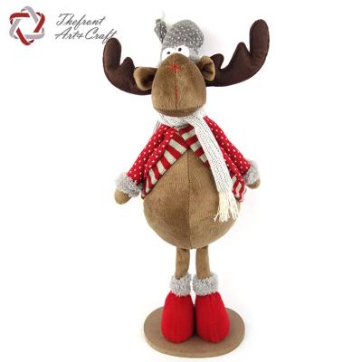 China Gray Christmas Decoration Hat Christmas Decoration Stitch Plush Standing Reindeer Doll With Scarf for sale