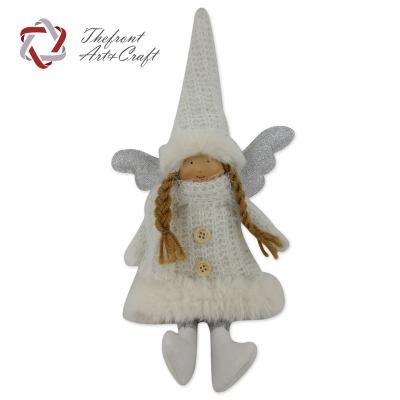 China Christmas Decoration Hot Item Hanging Little White Angel Christmas Ornaments Dolls With Two Long Braid for sale