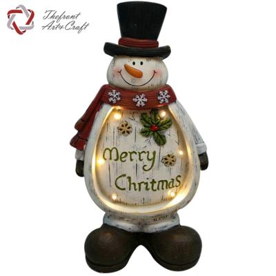 China Crafts christmas decorations Wholesale crafts black hat and red scarf christmas decorative snowman with led lights for sale