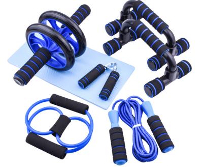 China Includes Adjustable Jump Rope Home Gym Abdominal Muscle Training Equipment Trainer Kit Portable Exercise Roller and Lift Up Bar Set for sale