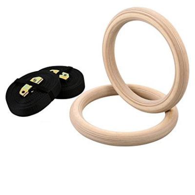 China 250KGS Weight Capacity 28mm Wooden Ring and 25mm Strap Nylon Cross Fitness Wood Training Gymnastic Rings For Sale for sale