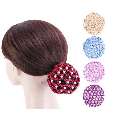 China Mesh Net Snood Crochet Hair Snood Net Beads Decor Ballet Dancer Hair Bun Cover Hair Accessories For Women for sale