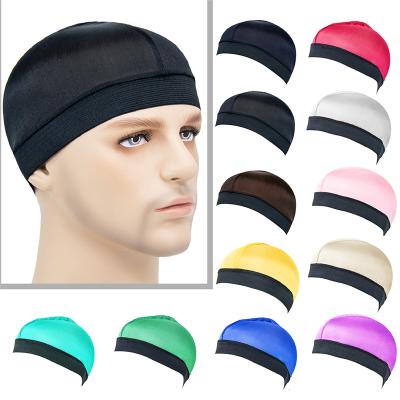 China Amazon Skin Friendly Dome Cap Elastic Wig Cap Breathable Silk Fabric Men Wave Hat for sale