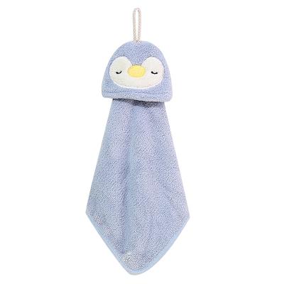 China New Arrival Hypoallergenic Cute Coral Fleece Water Absorption Hanging Animal Hand Towels for sale