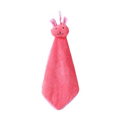 China Viable In Towel Coral Absorbent Customizable Kitchen Towel Wholesale Cartoon Rabbit Head Fleece Hand Stock Hanging Hand Towel for sale