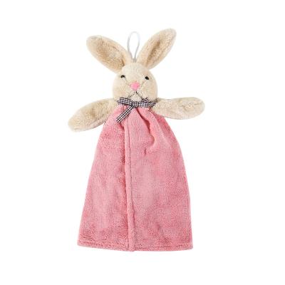 China Viable cartoon cute rich rabbit in thickening stock wholesale coral fleece kitchen bathroom hand towel hanging absorbent hand towel for sale