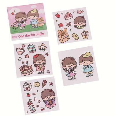 China Waterproof+Eco-friendly 4Pcs/Bag Series Colorful Sticker Pack Cute Diary Cartoon Girl Heart DIY Cup Decoration Diary Sticker Stationery Bottle Sticker for sale