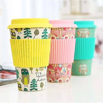 China 400ml Disposable Eco-friendly Bamboo Fiber Coffee Mug Travel Mug With Lid Portable Beer Mugs Tea Cups Milk Cup For Christmas Gifts for sale