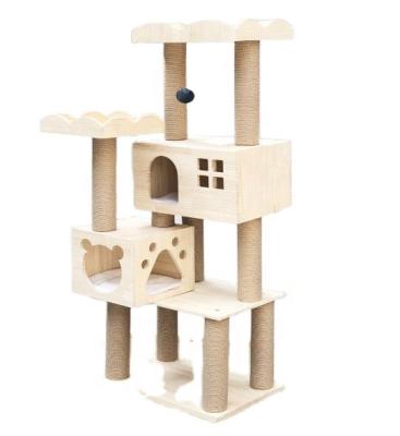 China Manufacturer Sustainable Wooden Cat Tree Large Climbing Cat Tree Tower With Sisal Scratch for sale