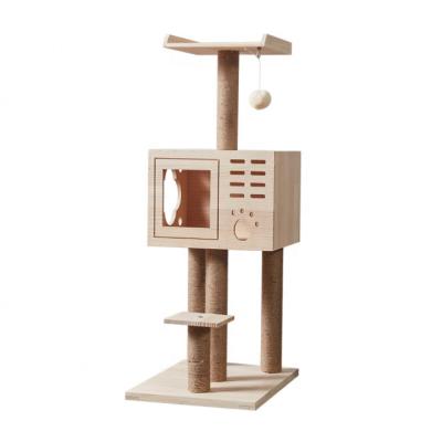 China High Quality Sustainable Wooden Cat Scratcher Multilevel Cat Treehouse Cat Tower for sale