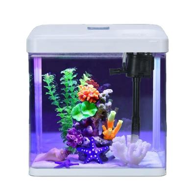 China Mini LED Clear Aquarium Fish Tank Creative Ecological Fish Tank Viable Home Office Glass Desktop Decor for sale