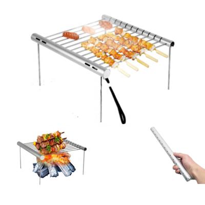 China Easily Assembled Factory Mini Stainless Steel Charcoal BBQ Shrink Outdoor Grill For Camping Picnic for sale