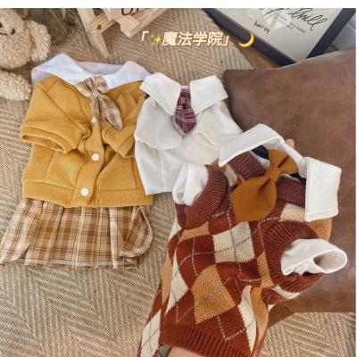 China Magic Cat Viable Winter Bag Academy JKThickened Pet Dress Englon Plaid Sweater Vest Teddy Clothes for sale