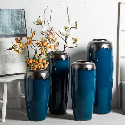 China Modern Home Accessories Cheap Wholesale Blue Wedding Contemporary Pottery Vase Decor Flower Home Decor Vases for sale