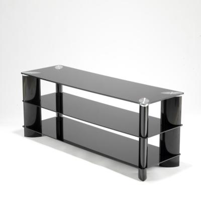 China New Arrival Foldable Black Silk Screen Tempered Glass TV Stand Up Metal TV Unit ZA023 for sale